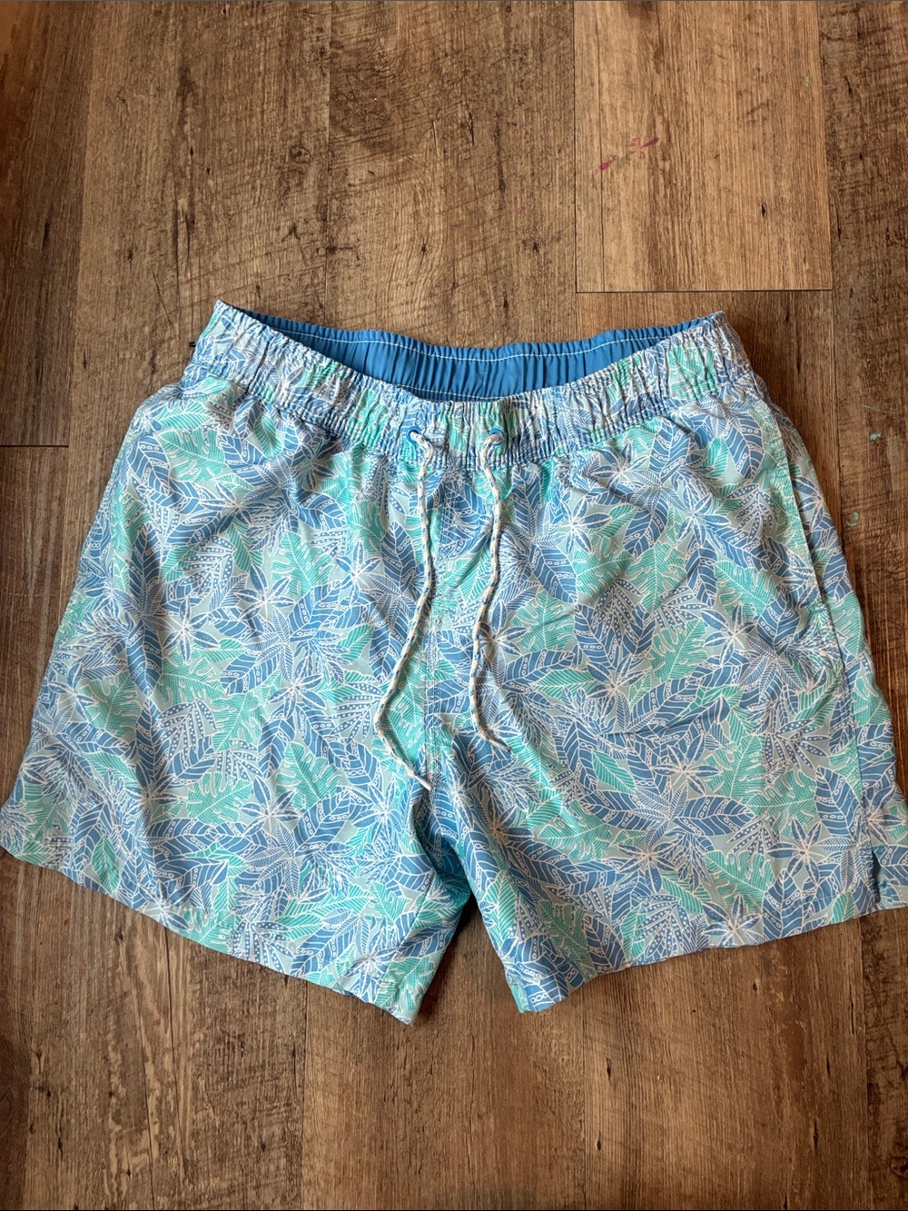 Goodfellow & Co Light Blue and Mint Leaf-Print Swim Trunks